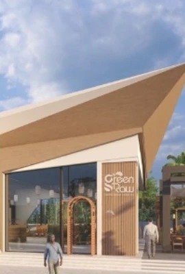 The Green Raw store with its sweeping wooden roof